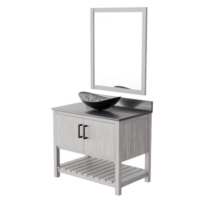 Novatto 36-inch bath vanity with storm grey quartz countertop and sink, showcasing sleek design and modern bathroom accessory.