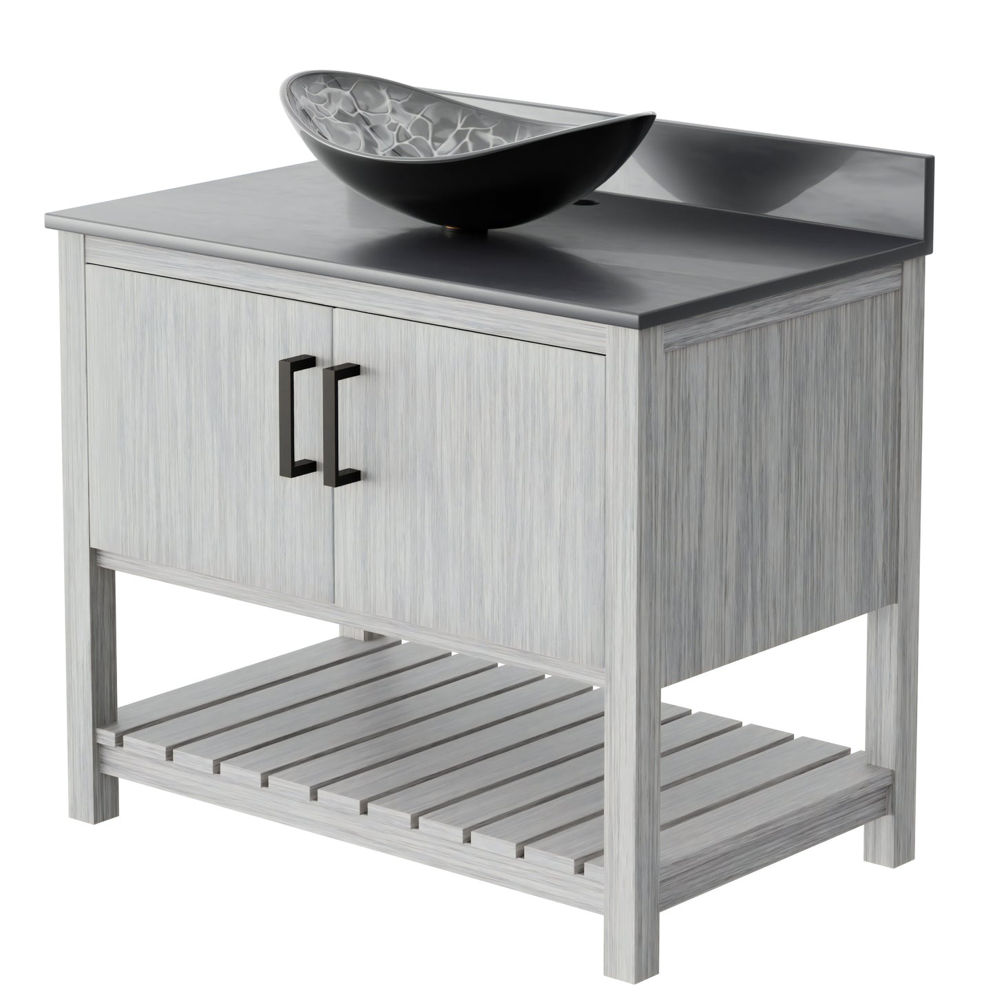 Novatto 36-inch bathroom vanity with storm grey quartz countertop and integrated sink, modern accessory for bathroom decor