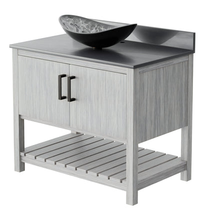 Novatto 36-inch bathroom vanity with storm grey quartz countertop and integrated sink, modern accessory for bathroom decor