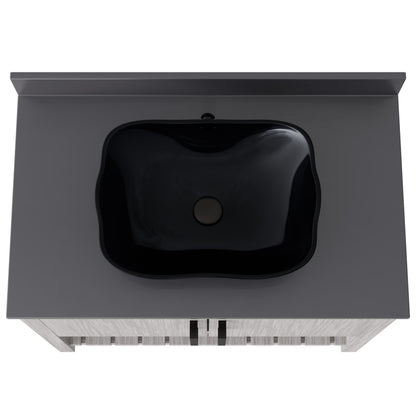 Novatto 36-inch bath vanity with storm grey quartz counter and sink, featuring sleek modern bathroom accessory design
