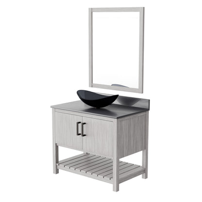 36-inch Novatto bath vanity with storm grey quartz countertop and integrated sink, modern bathroom accessory.