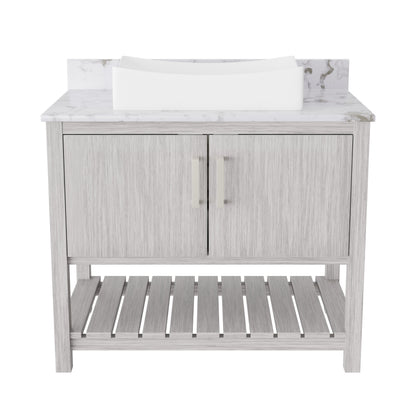36-inch Novatto bath vanity with cafe mocha quartz countertop and integrated sink, featuring sleek modern design.