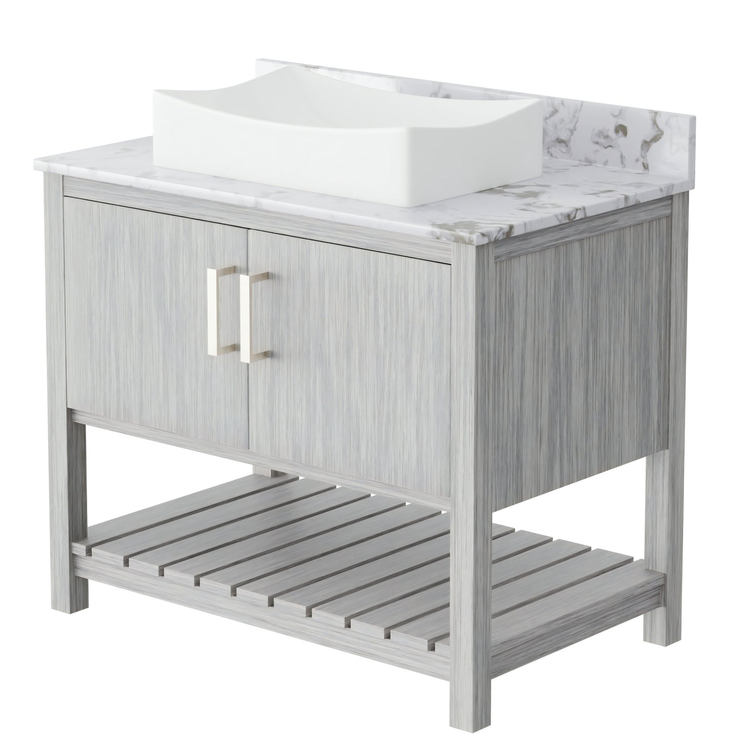 36-inch Novatto bath vanity with cafe mocha quartz countertop and sink, showcasing elegant bathroom accessory design.