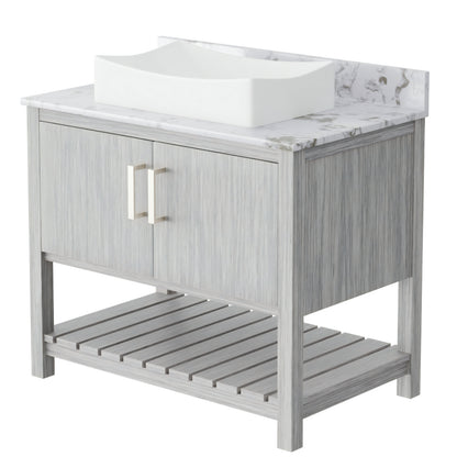 36-inch Novatto bath vanity with cafe mocha quartz countertop and sink, showcasing elegant bathroom accessory design.