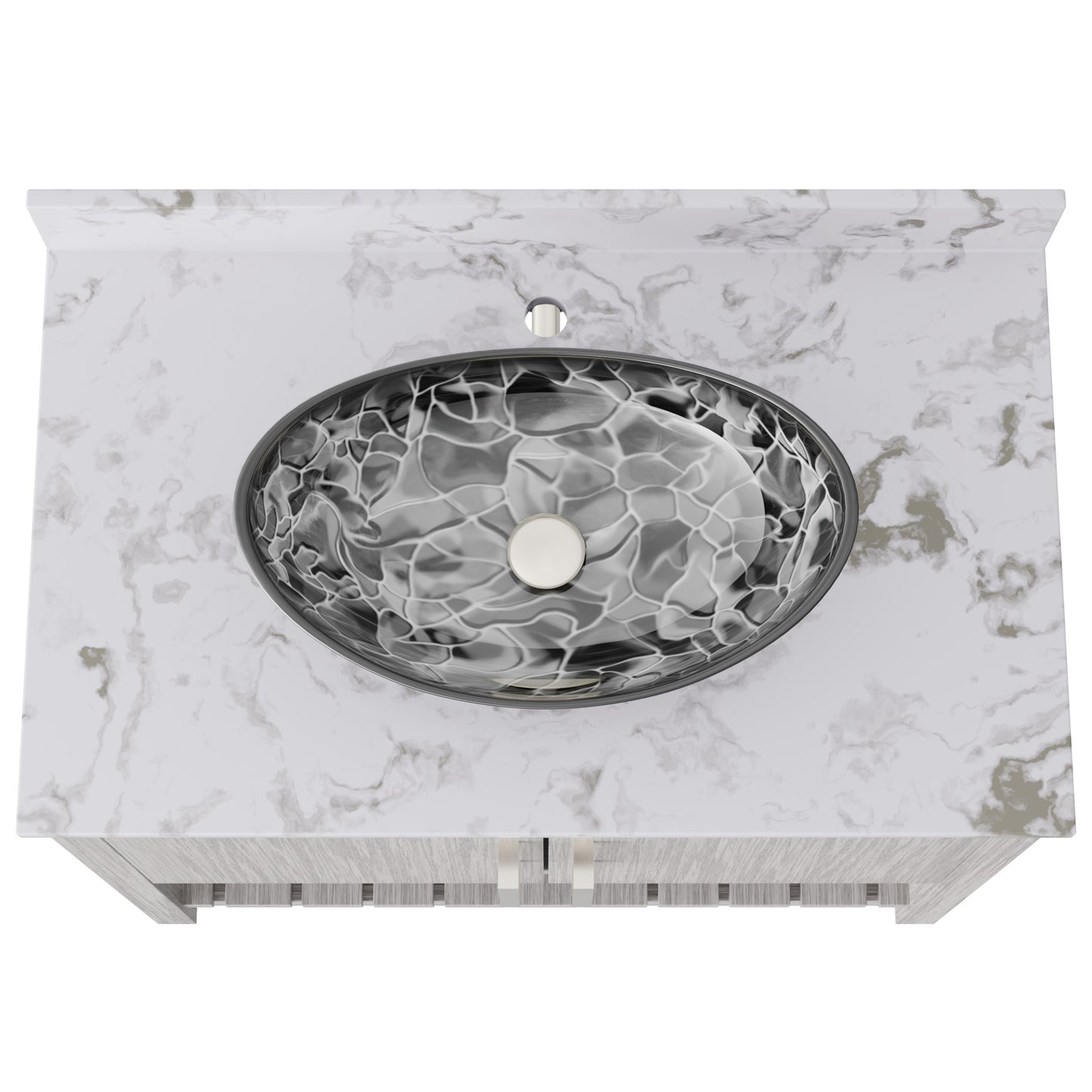 36-inch Novatto bath vanity with cafe mocha quartz countertop and sink, showcasing sleek bathroom accessory design.
