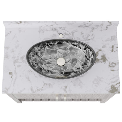 36-inch Novatto bath vanity with cafe mocha quartz countertop and sink, showcasing sleek bathroom accessory design.