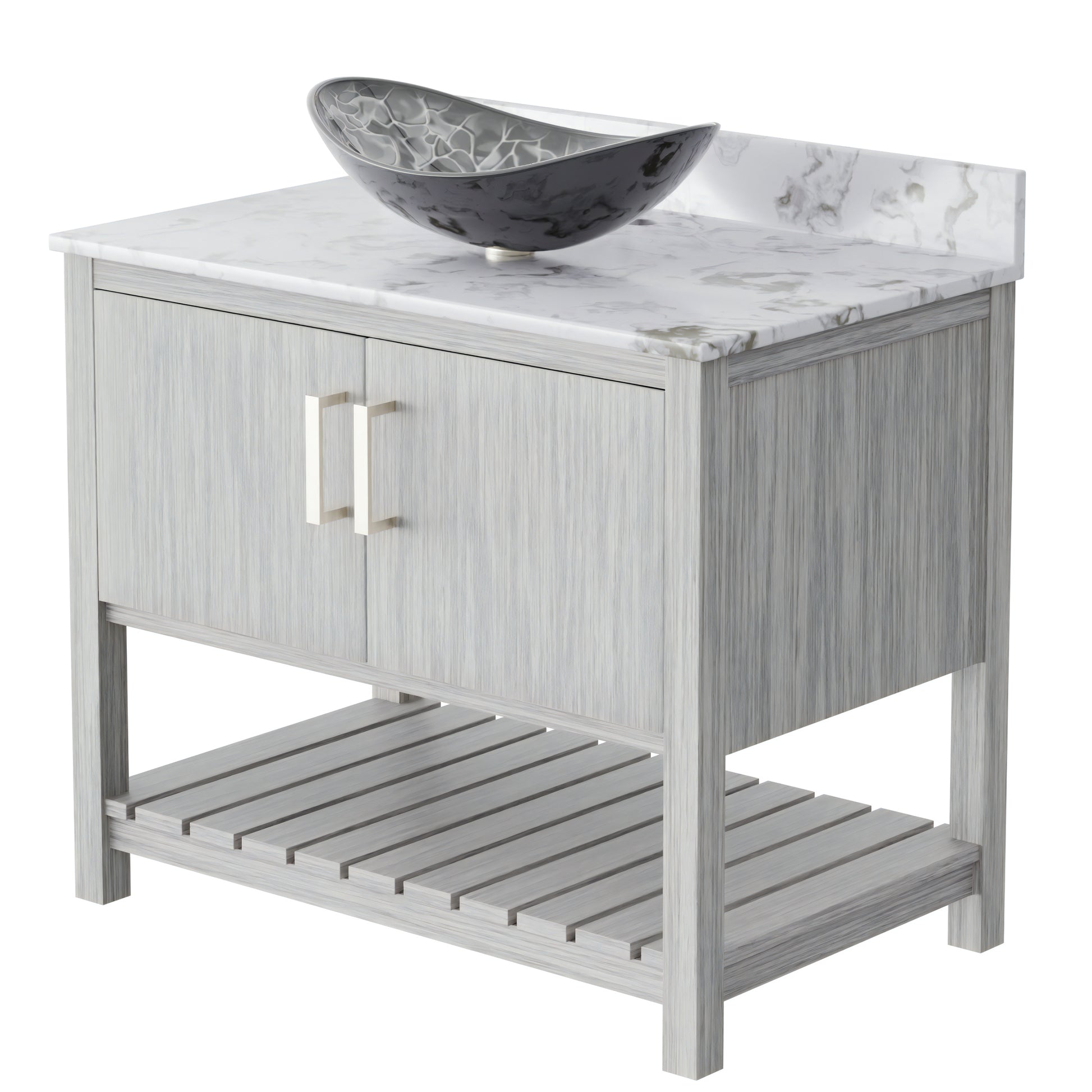 36-inch Novatto bath vanity with cafe mocha quartz countertop and sink, showcasing modern bathroom accessory design.