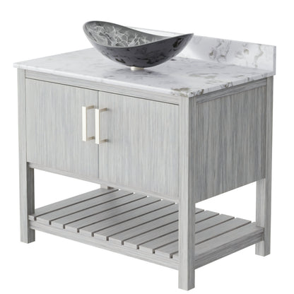 36-inch Novatto bath vanity with cafe mocha quartz countertop and sink, showcasing modern bathroom accessory design.