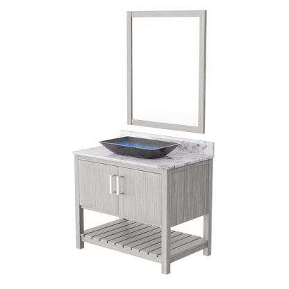 36-inch Novatto bath vanity with cafe mocha quartz countertop and sink, showcasing a modern bathroom accessory.
