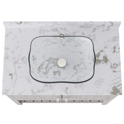36-inch Novatto bath vanity with cafe mocha quartz countertop and sink, showcasing sleek bathroom accessory design.