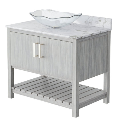 36-inch Novatto bath vanity with cafe mocha quartz counter and sink, showcasing elegant bathroom accessory design.