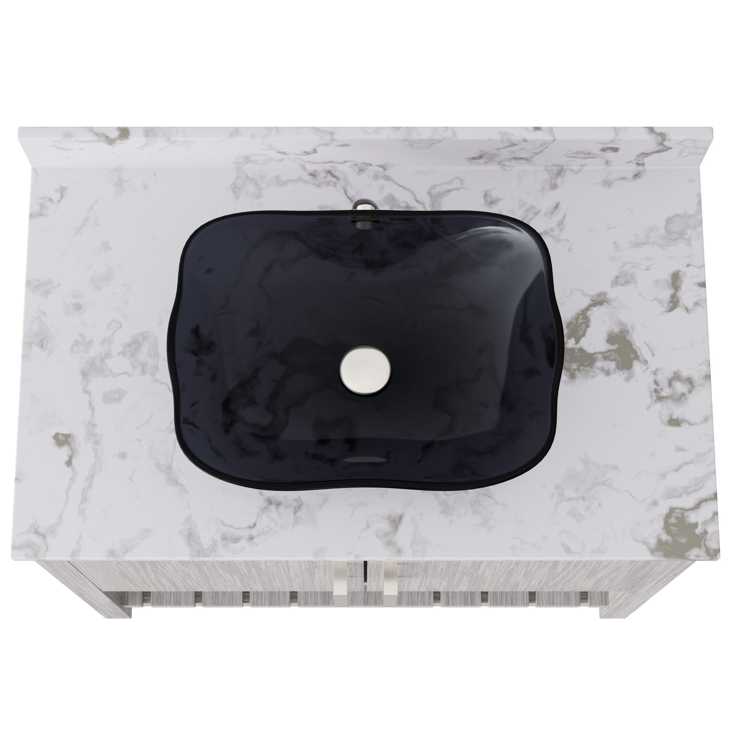 36-inch Novatto bathroom vanity with cafe mocha quartz countertop and integrated sink, showcasing a modern bathroom accessory.
