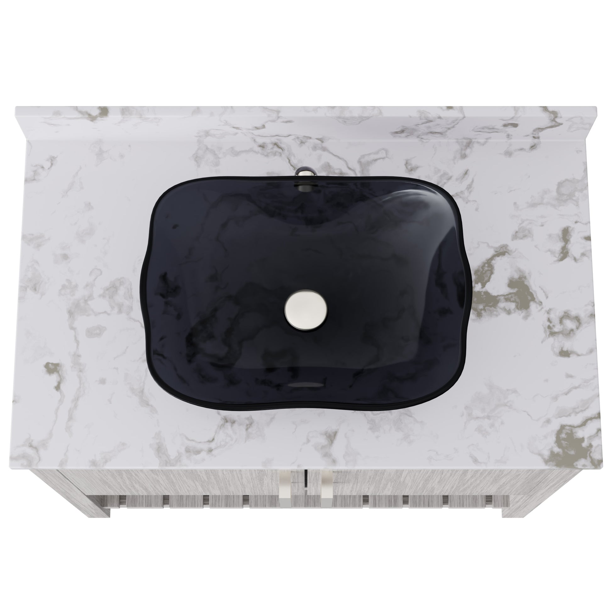 36-inch Novatto bathroom vanity with cafe mocha quartz countertop and integrated sink, showcasing a modern bathroom accessory.
