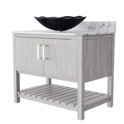 Novatto 36-inch bath vanity with cafe mocha quartz countertop and sink, showcasing stylish bathroom accessory design.