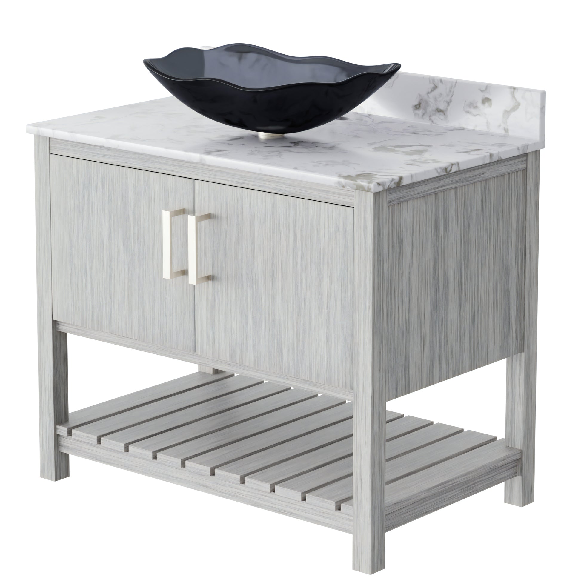 Novatto 36-inch bath vanity with cafe mocha quartz countertop and sink, showcasing a modern bathroom accessory.