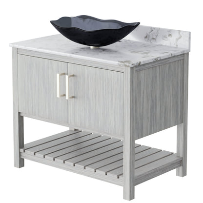 Novatto 36-inch bath vanity with cafe mocha quartz countertop and sink, showcasing a modern bathroom accessory.