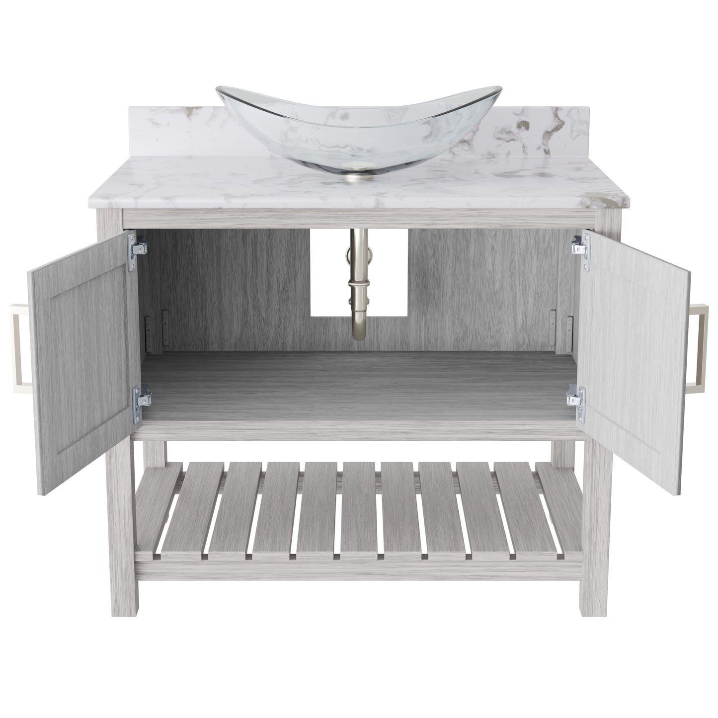 36-inch Novatto bath vanity with Cafe Mocha quartz countertop and sink, showcasing the elegant bathroom accessory design