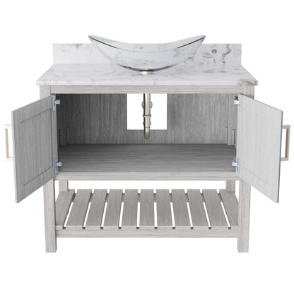 36-inch Novatto bath vanity with Cafe Mocha quartz countertop and sink, showcasing the elegant bathroom accessory design