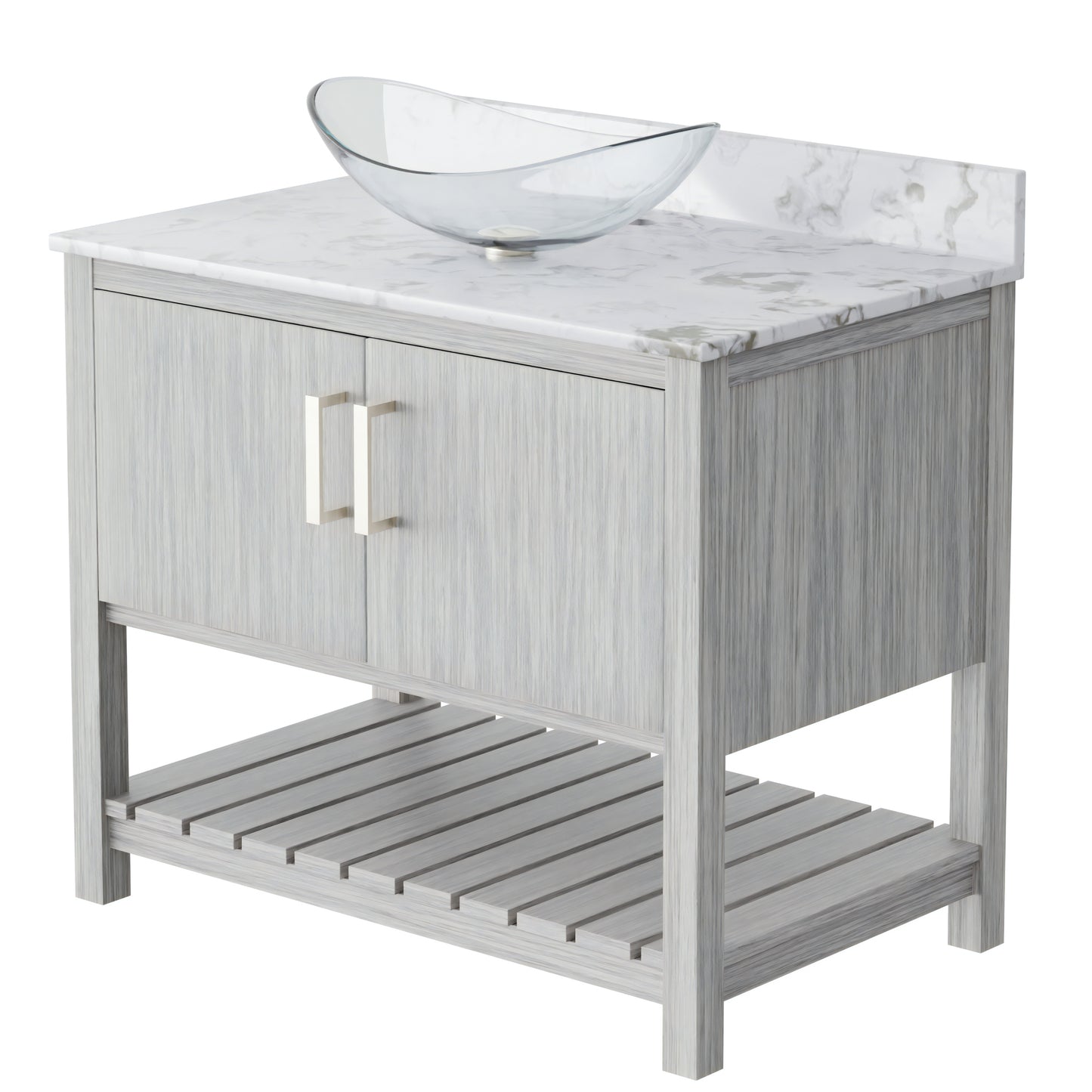 36-inch Novatto bath vanity with cafe mocha quartz countertop and sink, featuring a modern bathroom accessory design.