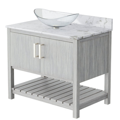 36-inch Novatto bath vanity with cafe mocha quartz countertop and sink, featuring a modern bathroom accessory design.