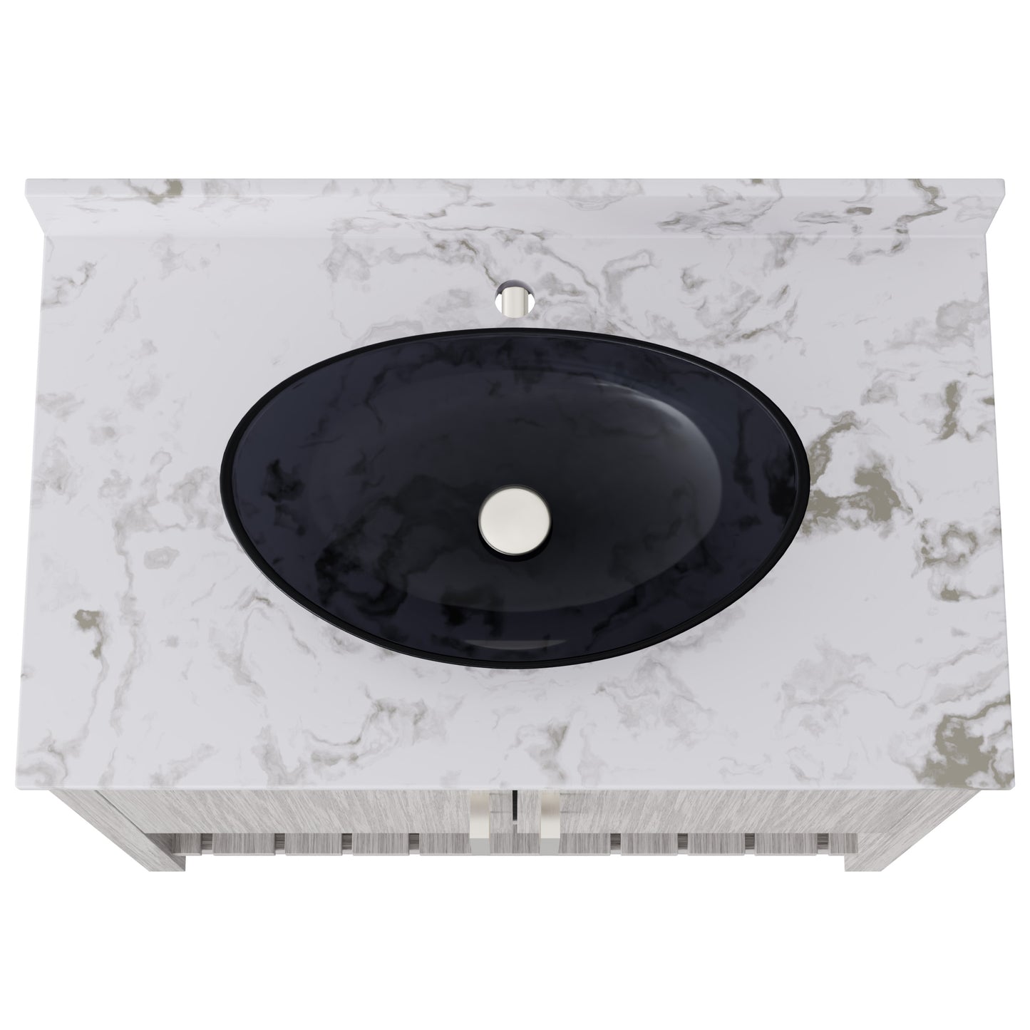 36-inch Novatto bath vanity with Cafe Mocha quartz countertop and integrated sink, featuring elegant accessory design.