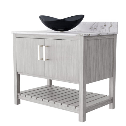 Novatto 36-inch bath vanity with cafe mocha quartz countertop and sink, showcasing a sleek bathroom accessory.