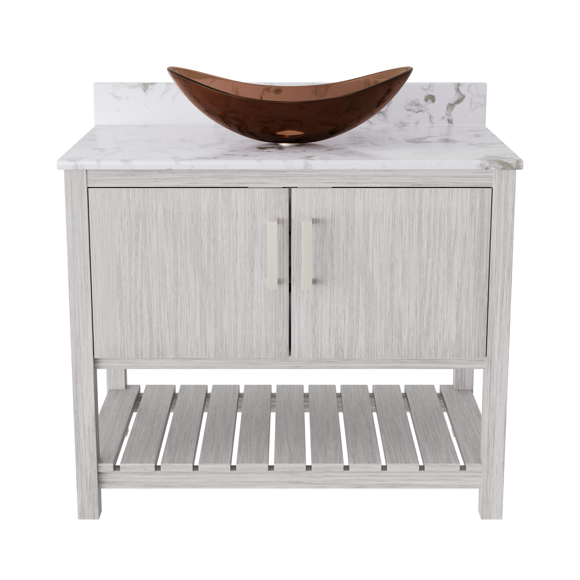 Novatto 36-inch bath vanity with cafe mocha quartz countertop and sink, showcasing a modern bathroom accessory design.