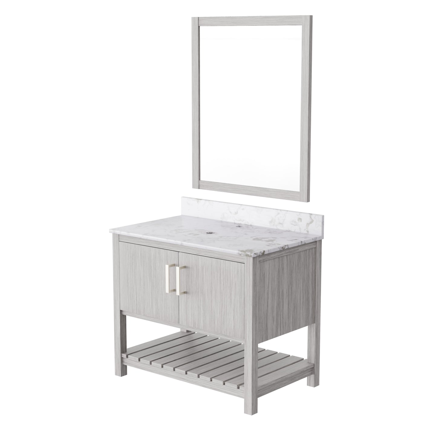 36-inch Novatto vanity with Carrara white marble countertop, modern bathroom accessory with sleek design.