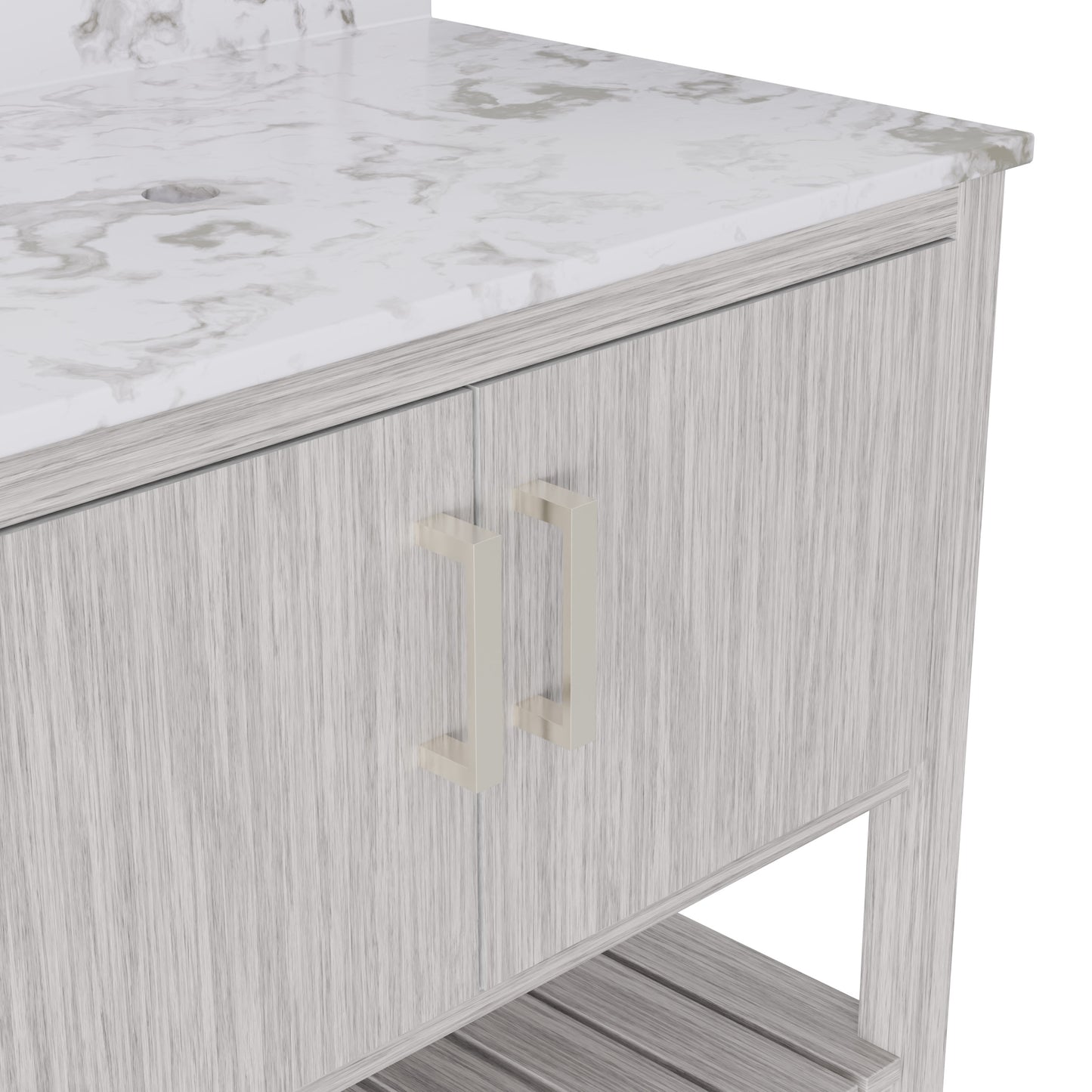 36-inch vanity with cafe mocha quartz countertop by Novatto, showcasing the sleek bathroom accessory with modern design