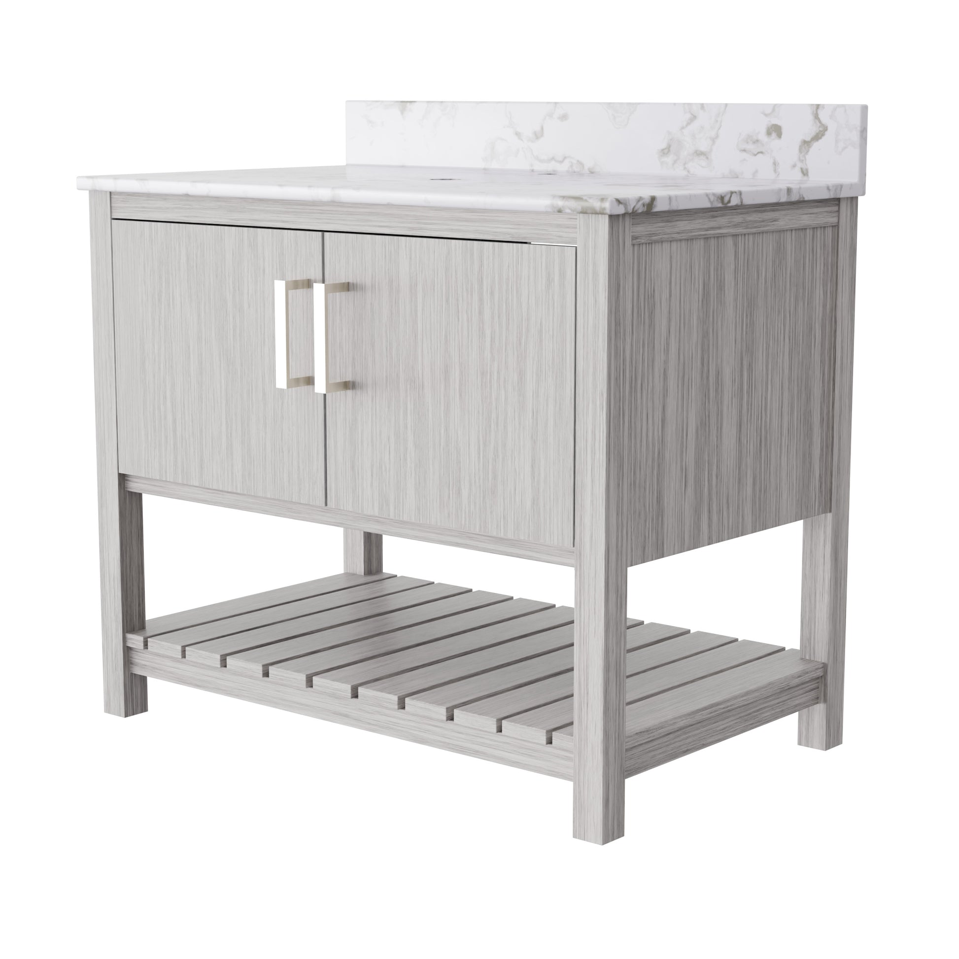 Novatto 36-inch vanity with cafe mocha quartz countertop, modern bathroom accessory with sleek design and durable surface.