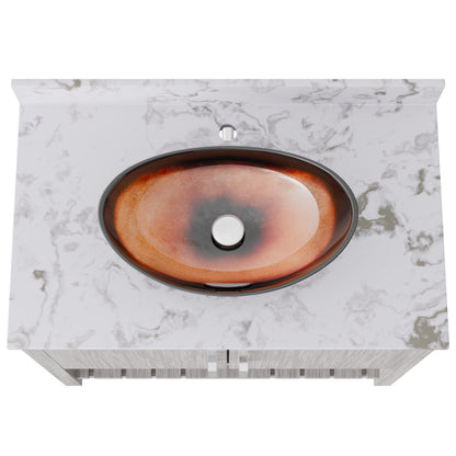 36-inch Novatto bath vanity with cafe mocha quartz countertop and integrated sink, showcasing modern bathroom accessory design