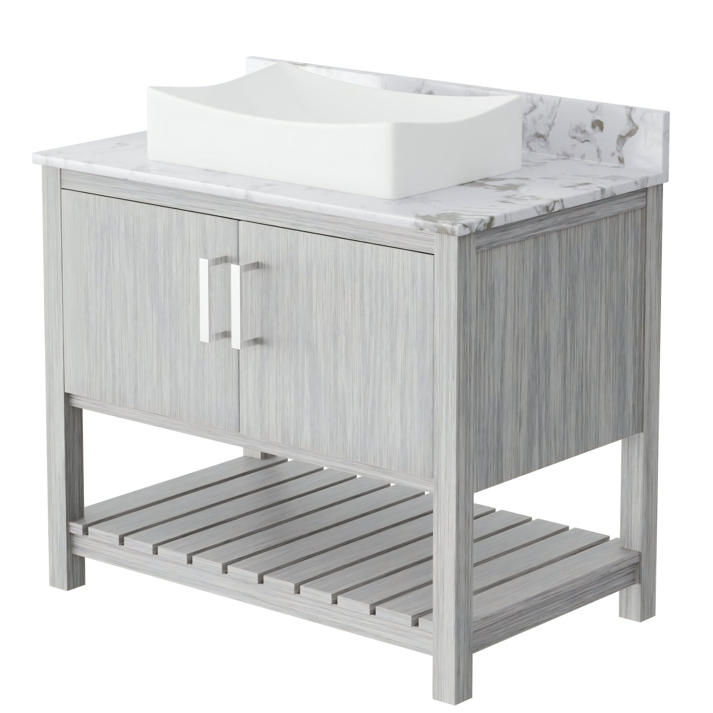 36-inch Novatto bath vanity with cafe mocha quartz countertop and sink, showcasing elegant bathroom accessory design.