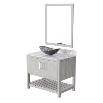 36-inch Novatto bath vanity with cafe mocha quartz countertop and integrated sink, modern bathroom accessory.