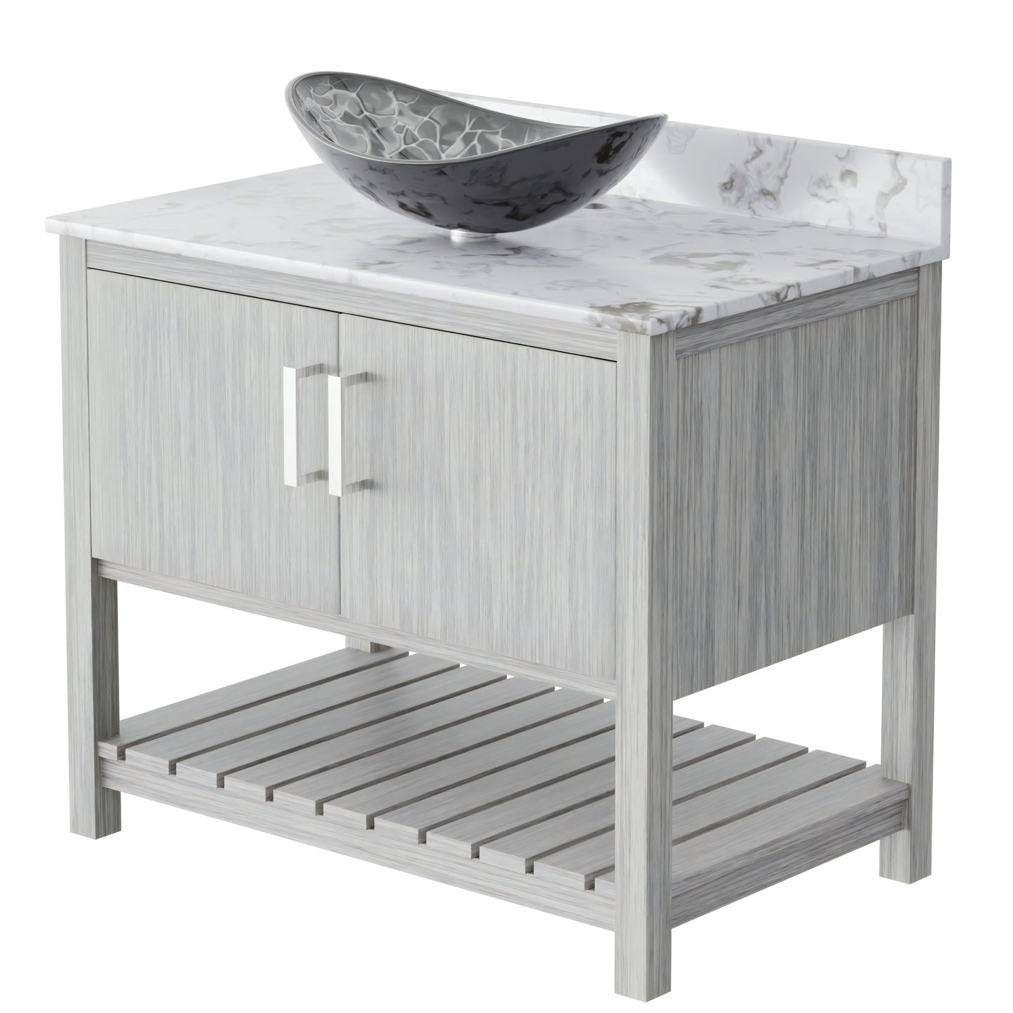 Novatto 36-inch bath vanity with cafe mocha quartz countertop and sink, showing the sleek design and elegant finish.