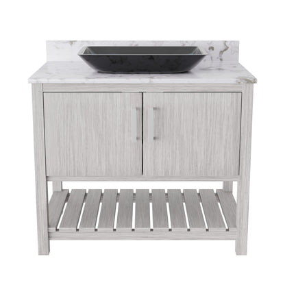 Novatto 36-inch bath vanity with cafe mocha quartz countertop and integrated sink, modern bathroom accessory with sleek design.