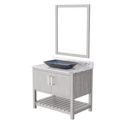 36-inch Novatto bath vanity with cafe mocha quartz countertop and sink, showcasing sleek bathroom accessory design.