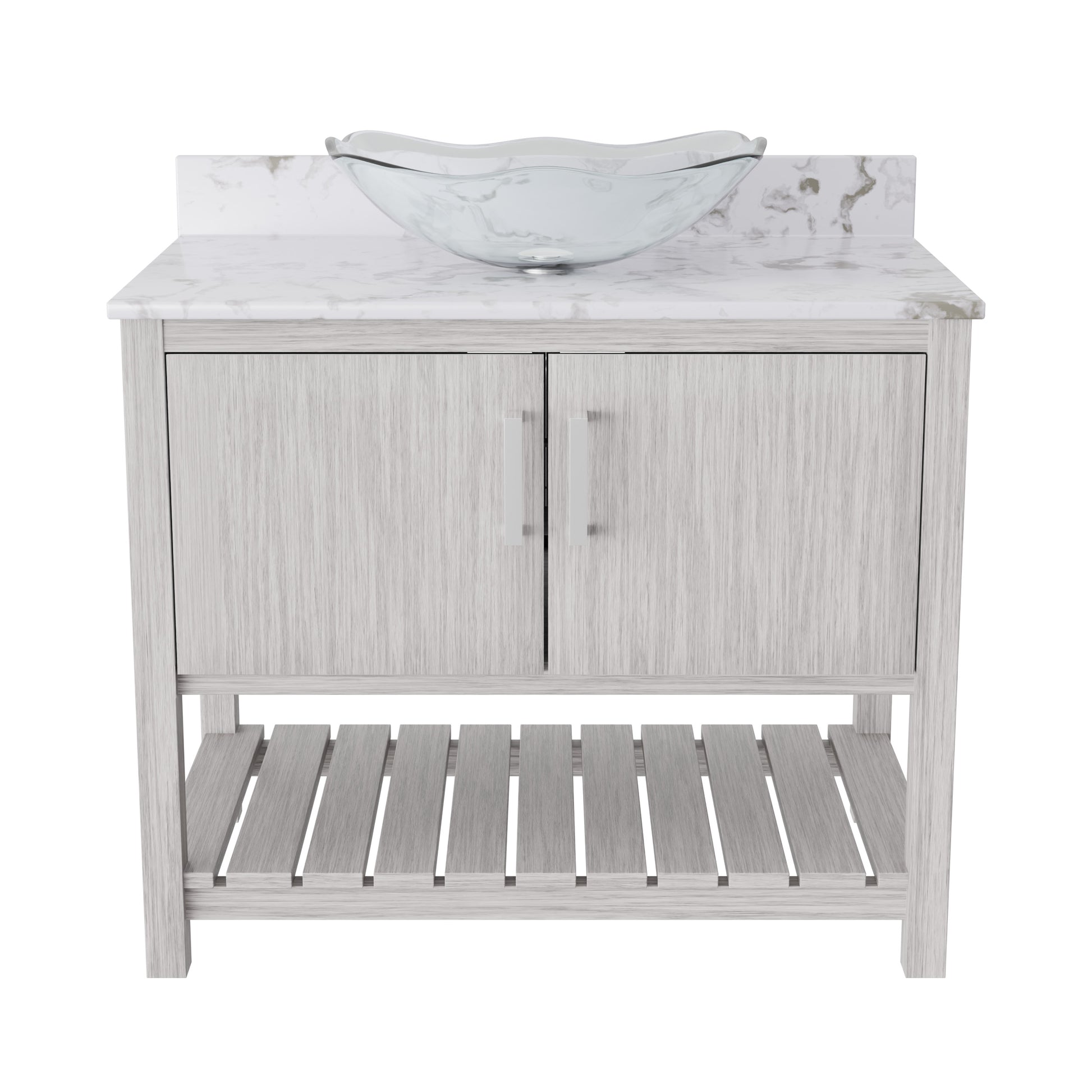 36-inch Novatto bath vanity with cafe mocha quartz countertop and sink, showcasing sleek bathroom accessory design.