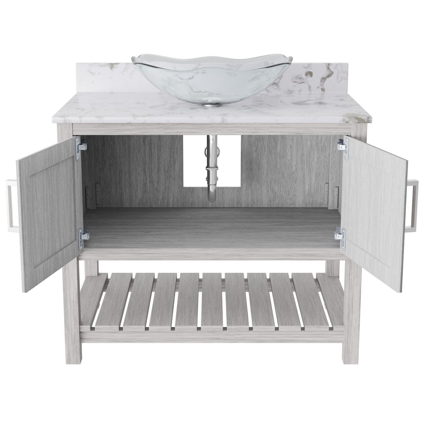Novatto 36-inch bath vanity with cafe mocha quartz countertop and sink, showcasing sleek bathroom accessory design.