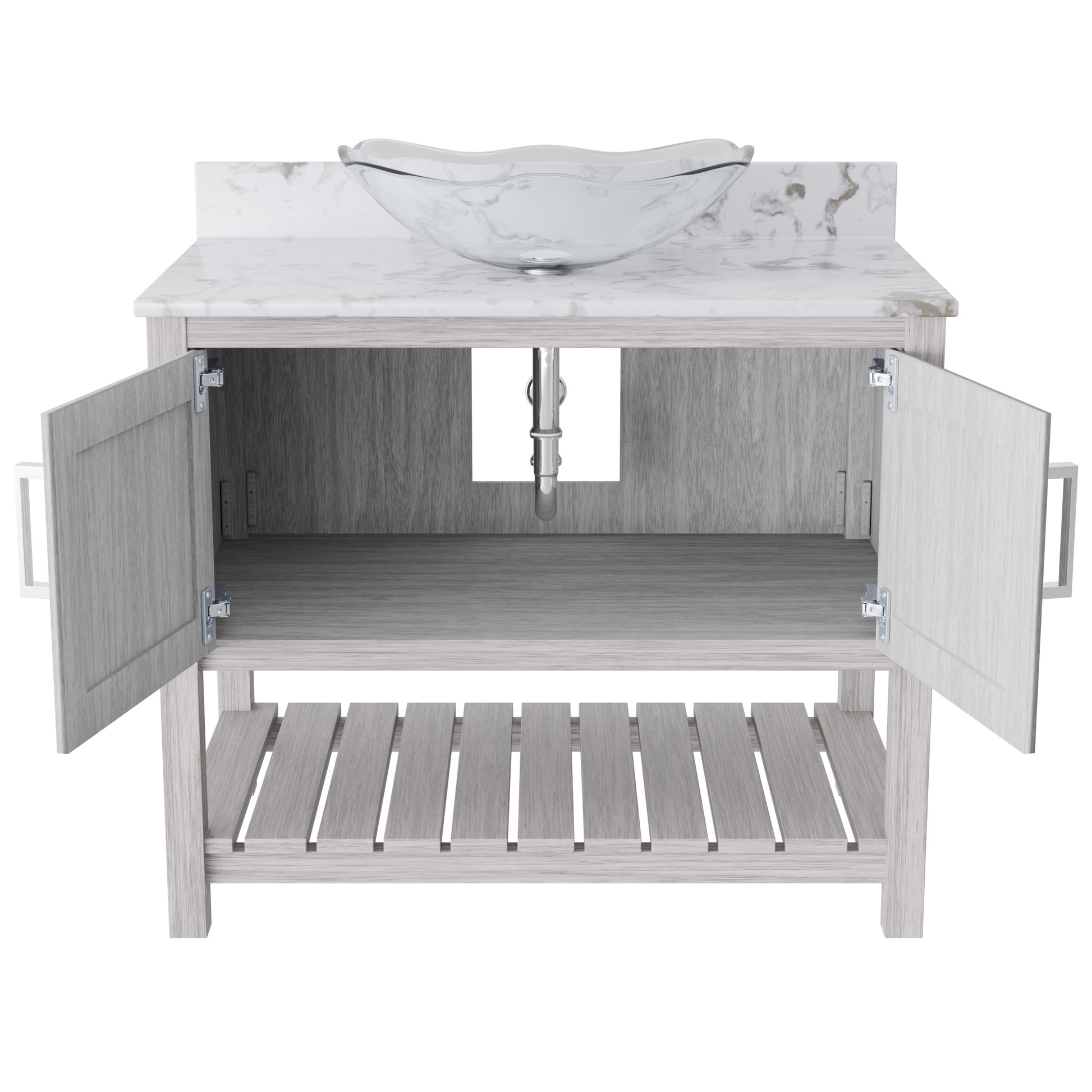 Novatto 36-inch bath vanity with cafe mocha quartz countertop and sink, showcasing sleek bathroom accessory design.