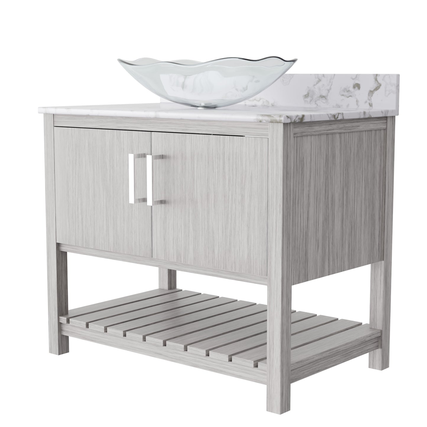 Novatto 36-inch bath vanity with cafe mocha quartz countertop and sink, showcasing elegant bathroom accessory design.