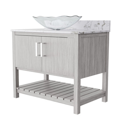 Novatto 36-inch bath vanity with cafe mocha quartz countertop and sink, showcasing elegant bathroom accessory design.