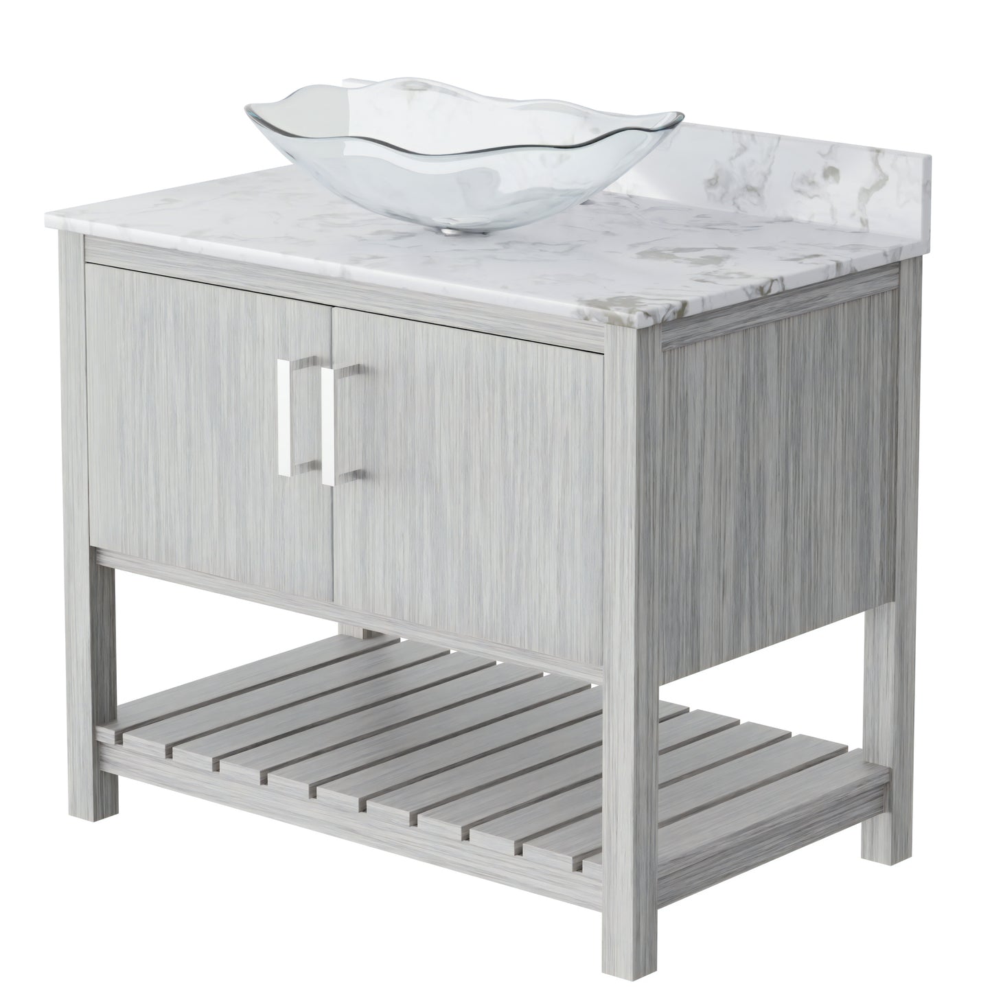 36-inch Novatto bath vanity with cafe mocha quartz countertop and sink, featuring sleek modern design and durable finish.