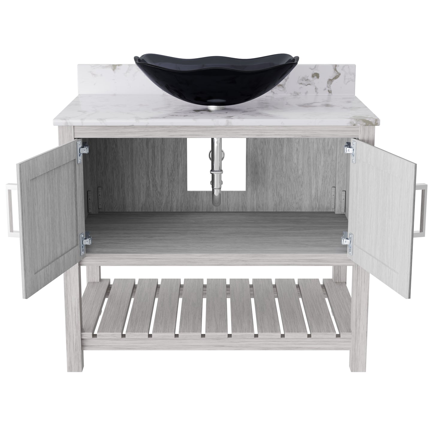 Novatto 36-inch bath vanity with cafe mocha quartz countertop and integrated sink, modern bathroom accessory
