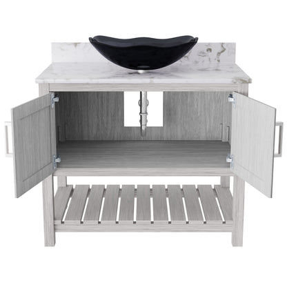 Novatto 36-inch bath vanity with cafe mocha quartz countertop and integrated sink, modern bathroom accessory