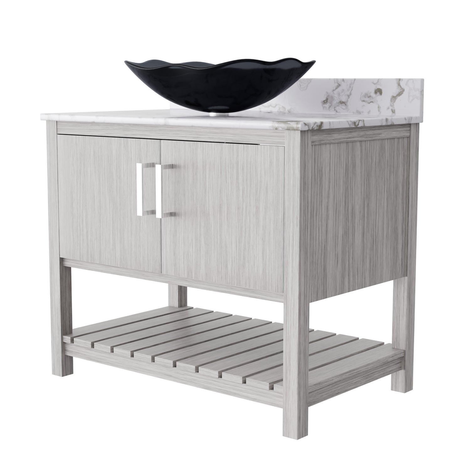 Novatto 36-inch bath vanity with cafe mocha quartz countertop and sink, showcasing modern bathroom accessory design.
