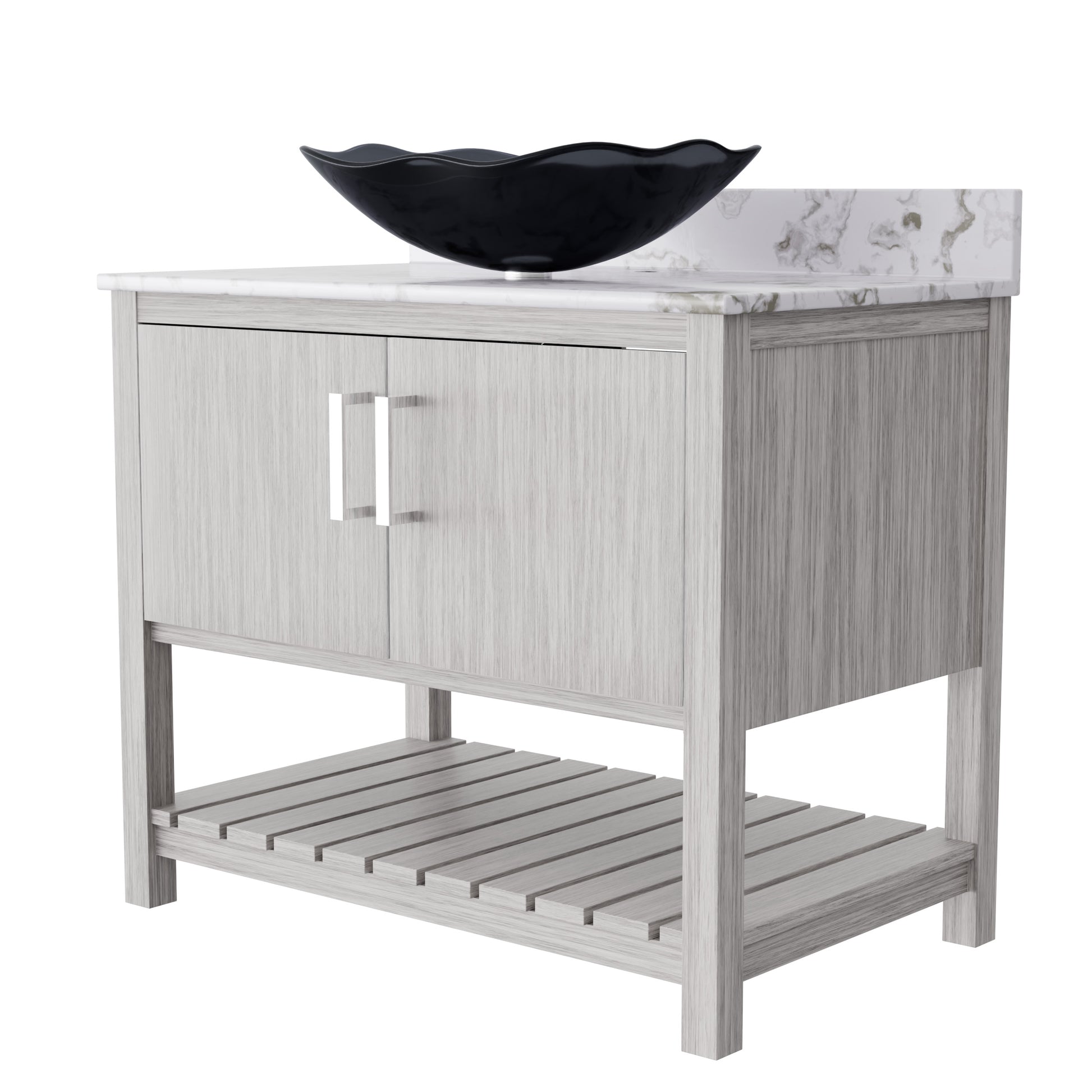 Novatto 36-inch bath vanity with cafe mocha quartz countertop and sink, showcasing modern bathroom accessory design.