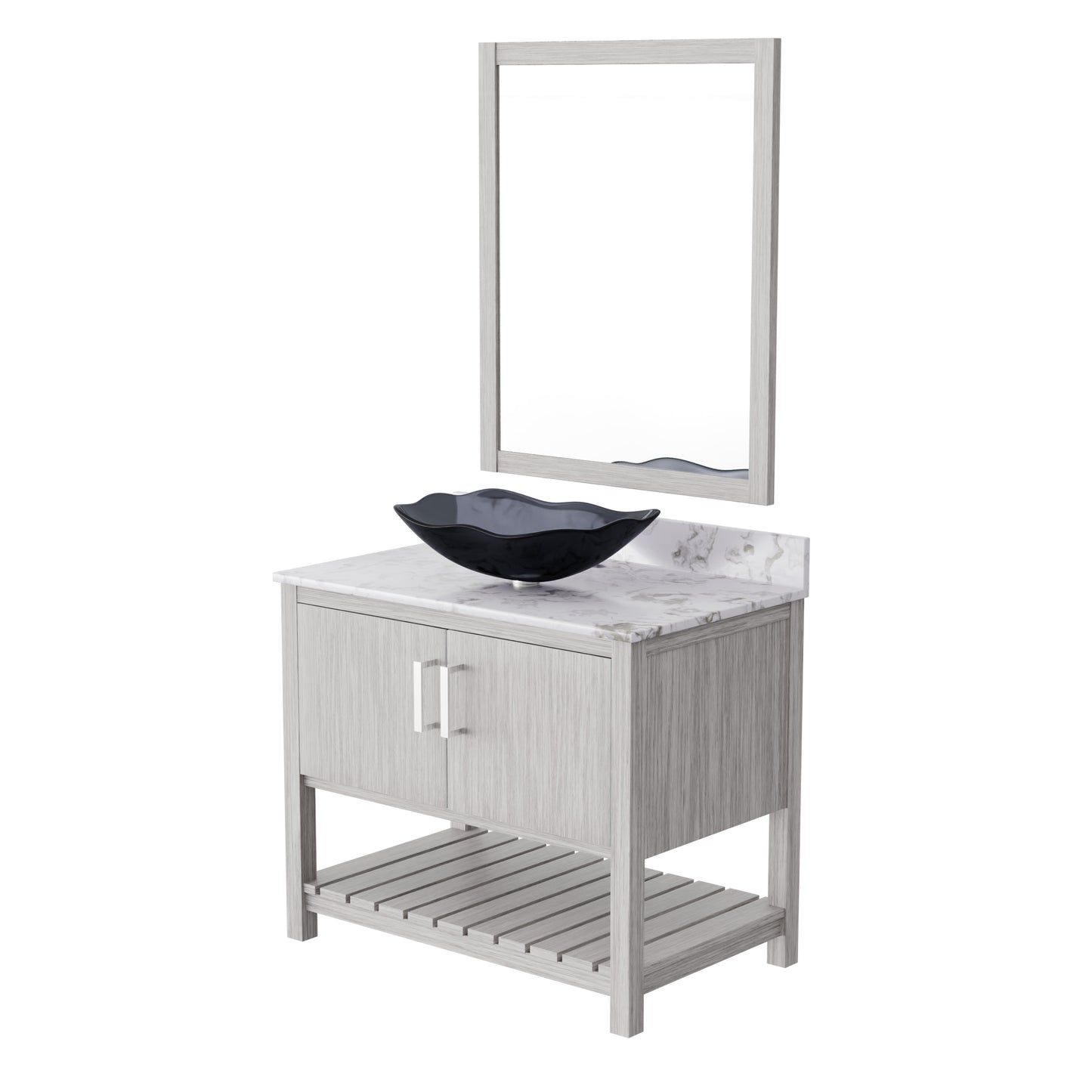 Novatto 36-inch bath vanity with cafe mocha quartz counter and sink, showcasing sleek bathroom accessory design.