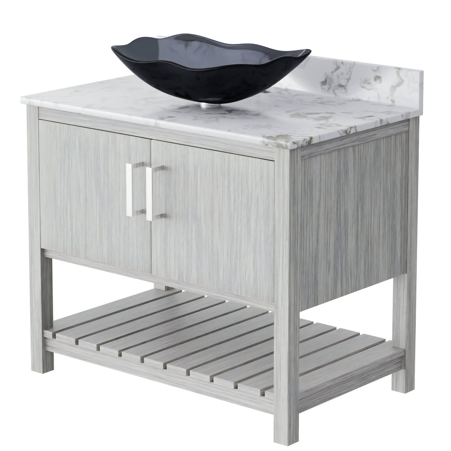 36-inch Novatto bath vanity with cafe mocha quartz countertop and integrated sink, modern bathroom accessory.
