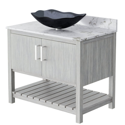36-inch Novatto bath vanity with cafe mocha quartz countertop and integrated sink, modern bathroom accessory.