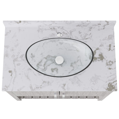 36-inch Novatto bath vanity with cafe mocha quartz countertop and sink, showcasing its elegant design and durable surface.